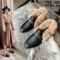 Retro Loafers 2024 Fashion Women's Shoes Autumn and Winter Women Velvet Warm Flat-bottomed Rabbit Fur Leather Shoes - Buy online at  Vibe In Cart.