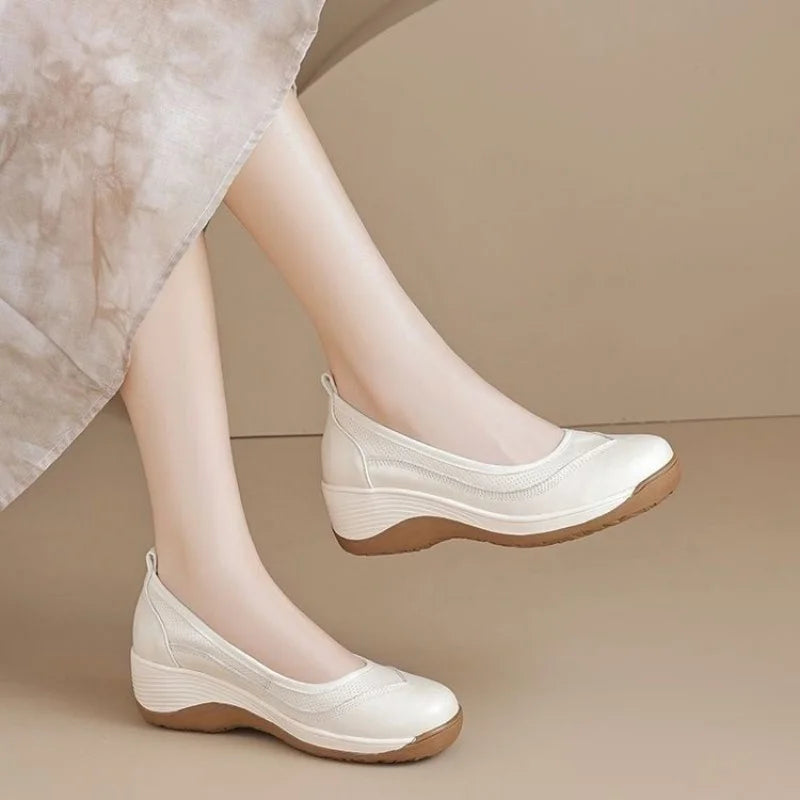 Women's White Soft - Leather Comfortable Wedge Flats - Breathable & Versatile - Buy online at  Vibe In Cart.