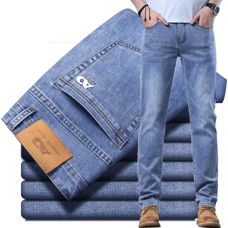 Spring Men's Light Blue Slim Jeans Stylish Casual Stretch Fabric Denim Pants Classic Trousers Smoke Gray - Buy online at  Vibe In Cart.
