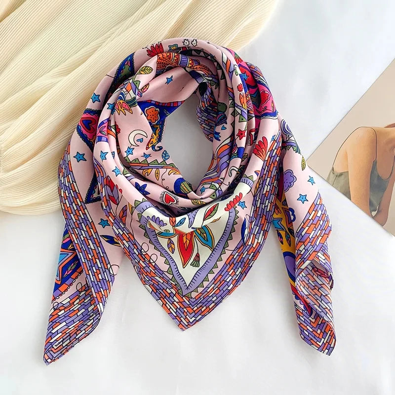 Women's Square Twill Scarf, 90x90 cm, for All Seasons