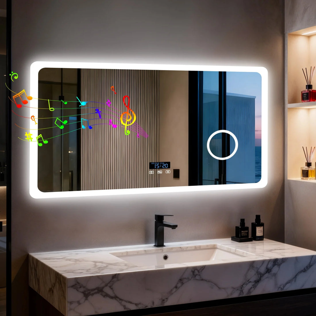 80/100/120/CM LED Bluetooth Bathroom Mirror Touch Antifog with 3X Magnifier Dimmable Date and Time Setting Vanity Mirror - Buy online at  Vibe In Cart.