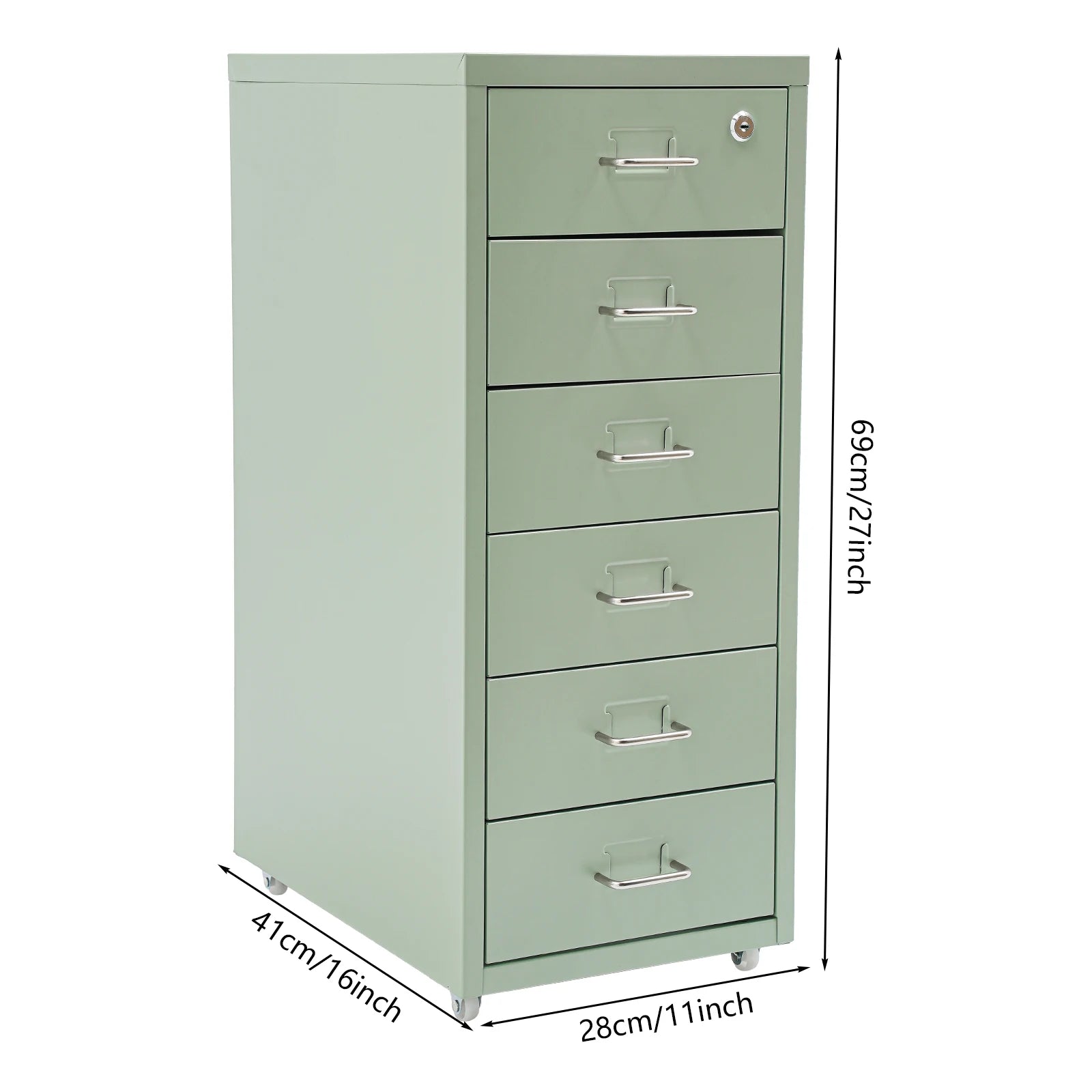 Lockable Rolling Metal File Cabinet| 6-Drawer Home Office Document Storage Container with Wheels| Off-white/Green/Yellow - Buy online at  Vibe In Cart.