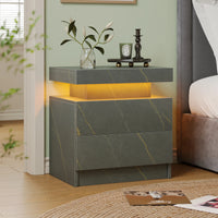 White LED Nightstand with 2 Drawers and RGB Lights for Bedroom