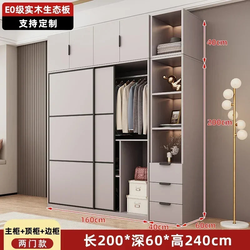 Modern Gray Wooden Wardrobe with Sliding Doors and Drawer