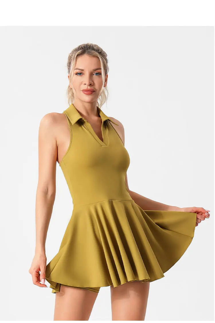 Polo Tennis Dress With Chest Pads&Shorts Soft High Stretchy Fitness Skorts Tummy Control Yoga Skirts Gym Clothing Activewear - Buy online at  Vibe In Cart.