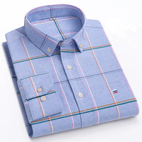 Men's Long Sleeve 100% Cotton Oxford Plaid Shirt