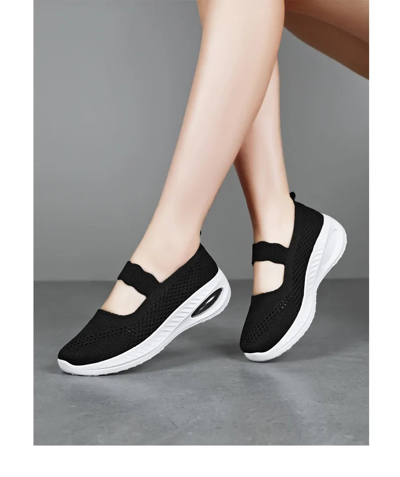 Women's Platform Casual Flats Slip-On Mesh Breathable Walking Shoes