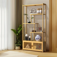 6 Tier Bamboo Bookshelf Bamboo Storage Rack with Cabinet Living Room Display Rack Storage Organizer for Home Office - Buy online at  Vibe In Cart.