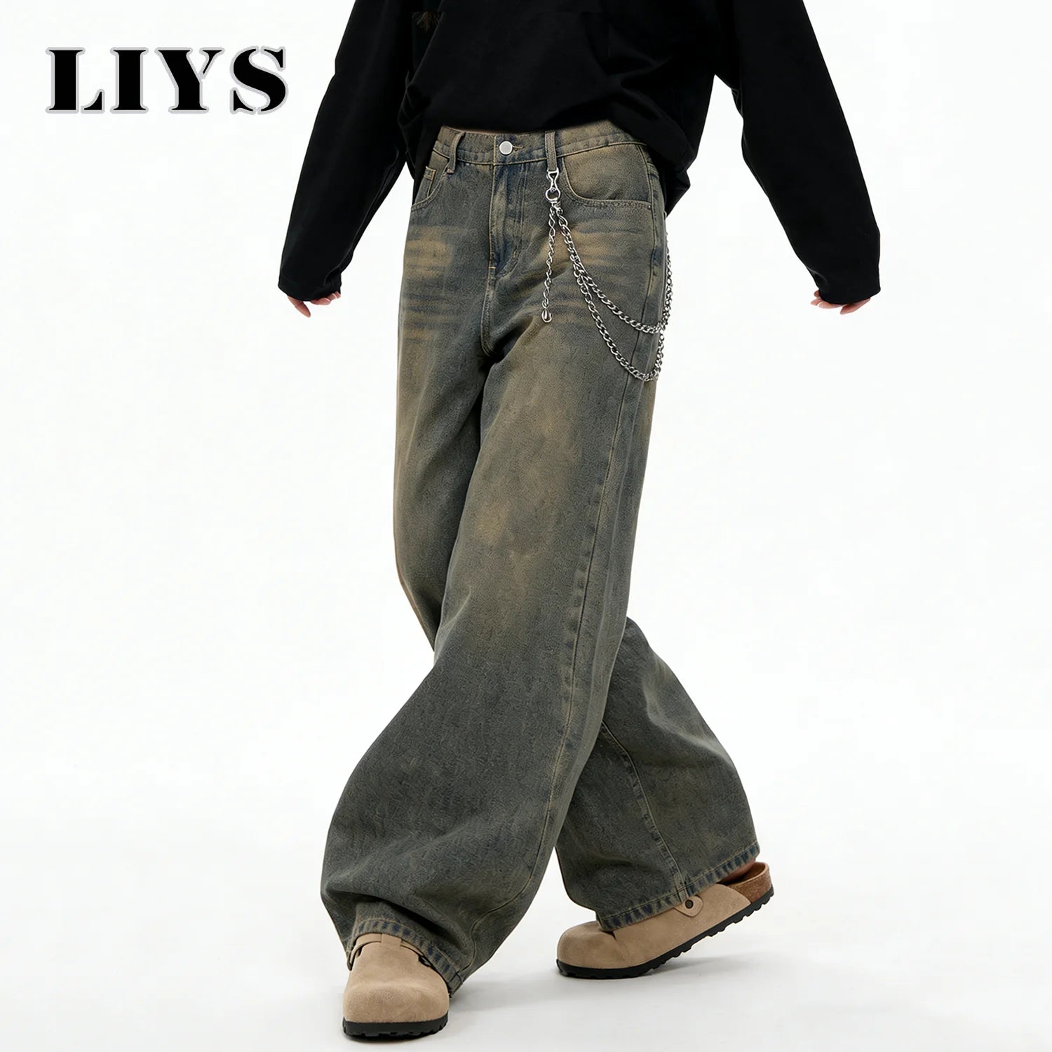 American Retro Baggy Wide Leg Jeans Men's Korea Streetwear Distressed y2k Clothing Casual Daily Four Seasons Denim Pants Unisex - Buy online at  Vibe In Cart.