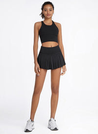 Women's Pleated High Waist Tennis Skort with Pockets, XS-XXL