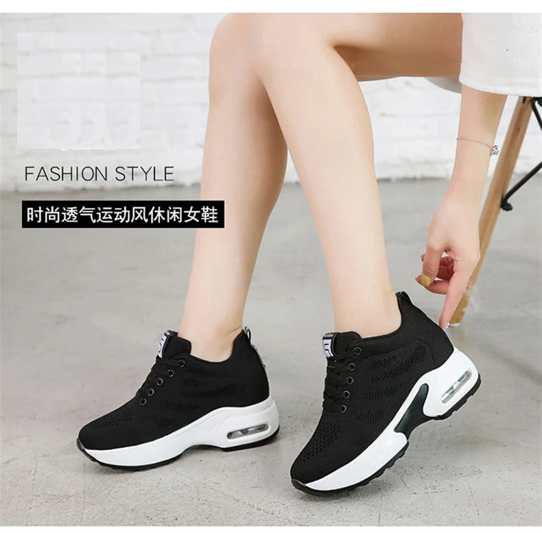 Women's Platform Mesh Lace-Up Sneakers Medium Heel