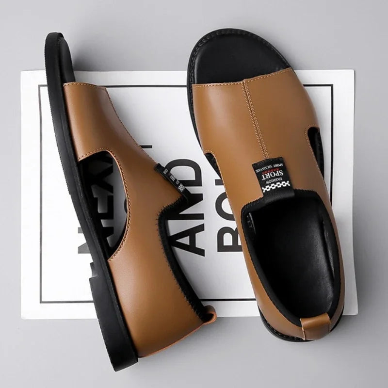 Sandals for Men Brand Casual Shoes Outdoor Fashion Men's Slippers Comfortable Beach Shoes High Quality Leather Men Flat Sandals - Buy online at  Vibe In Cart.