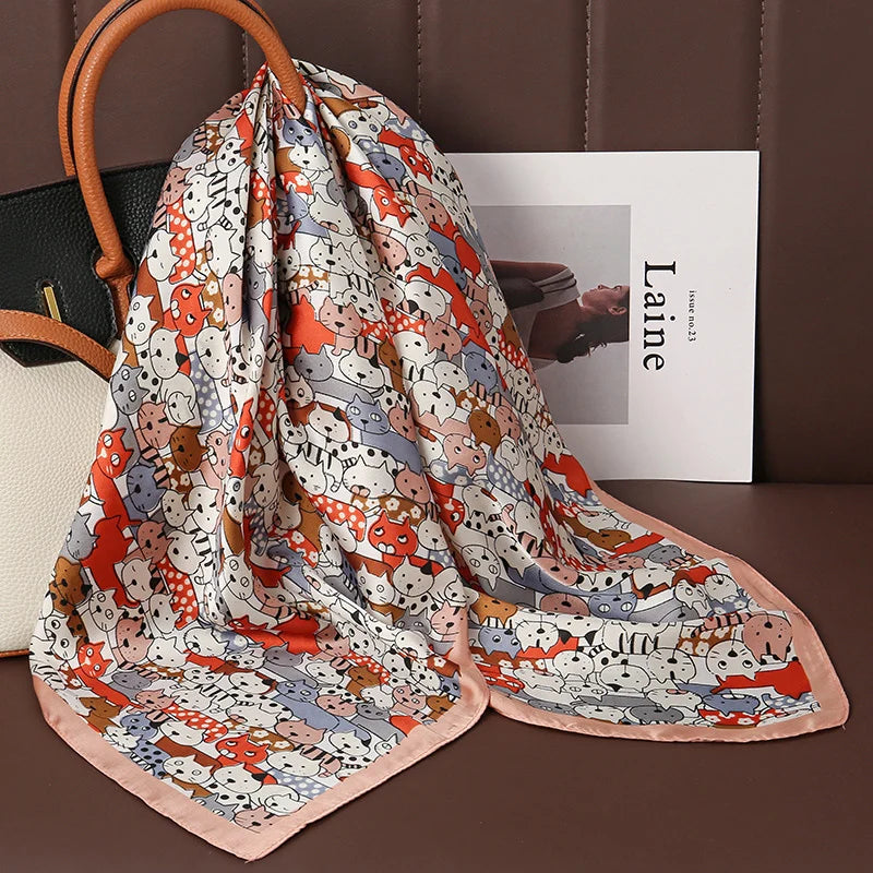 Square Satin Silk Scarf for Women, Casual All Seasons