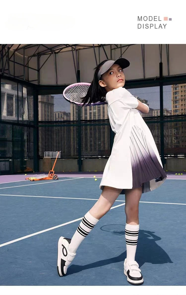 Girls Tennis Dress Kids Cute Golf Outfit School Sports Dresses Children Short Sleeve Workout Athletic Pleated Skirts With Shorts