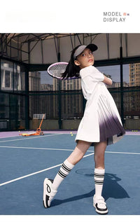 Girls Tennis Dress Kids Cute Golf Outfit School Sports Dresses Children Short Sleeve Workout Athletic Pleated Skirts With Shorts