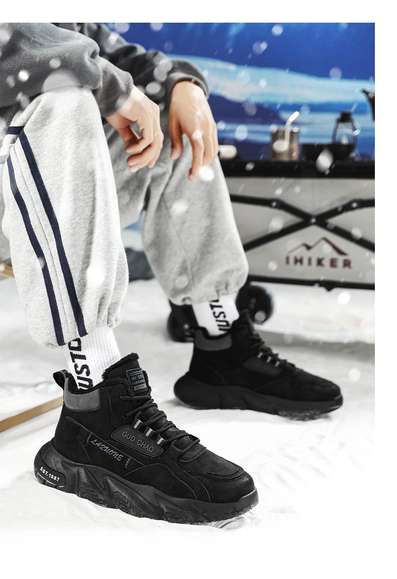New autumn and winter high top and plush thick cotton shoes for men, casual, non slip, thick soled, cold resistant, warm cotton - Buy online at  Vibe In Cart.