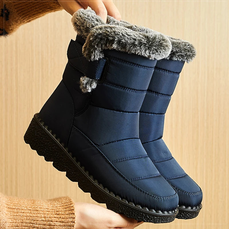 Women's Mid-Calf Snow Boots with Low Wedge Heel and Plush Insole