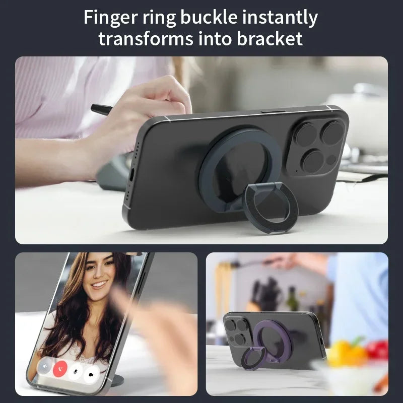 Universal Double Sided Magnetic Phone Ring Holder with Folding Stand