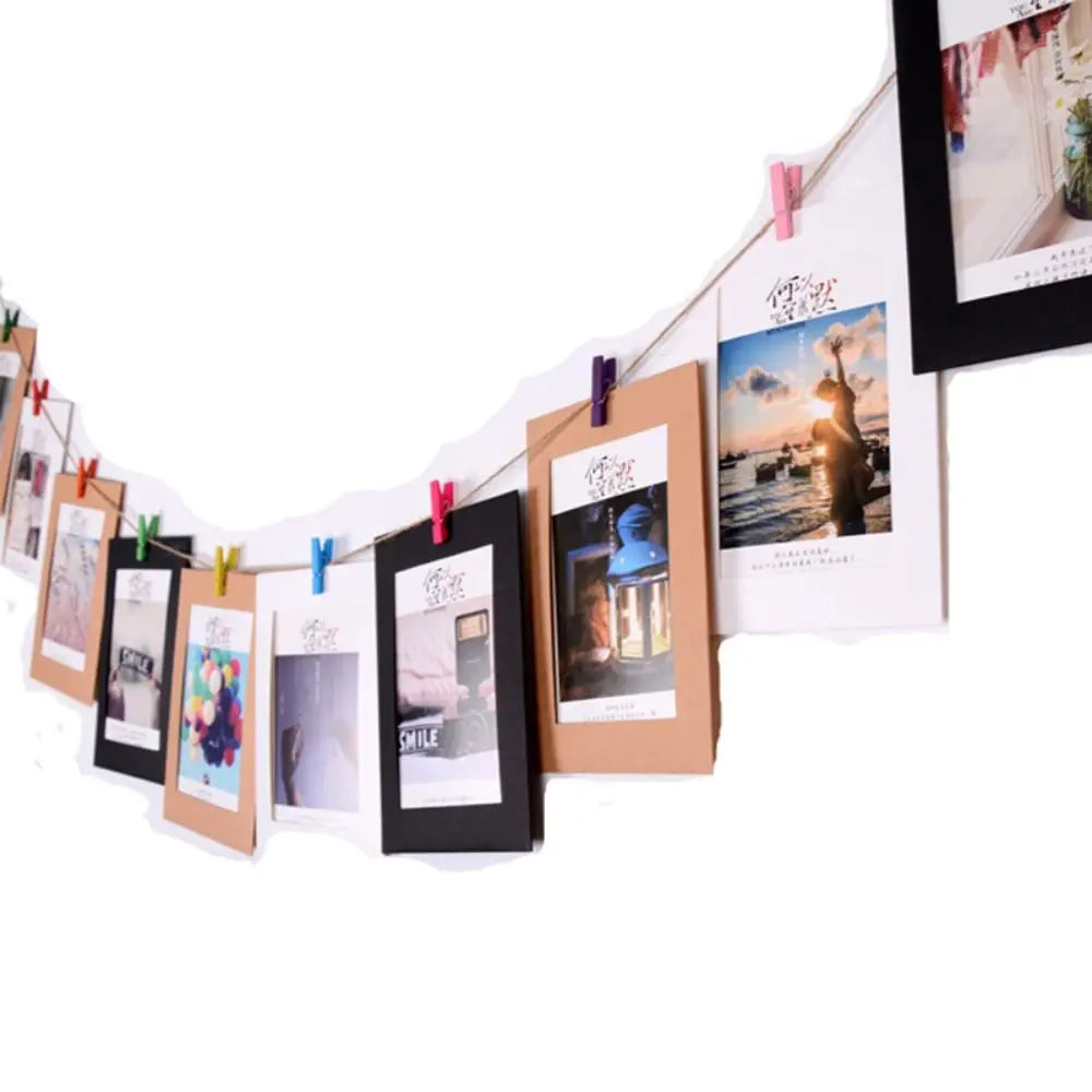 10Pcs DIY Craft Paper Photo Frame With Clips and Rope Wall Photo Frame Hanging Picture Album Home Decor Wedding Happy Birthday - Buy online at  Vibe In Cart.