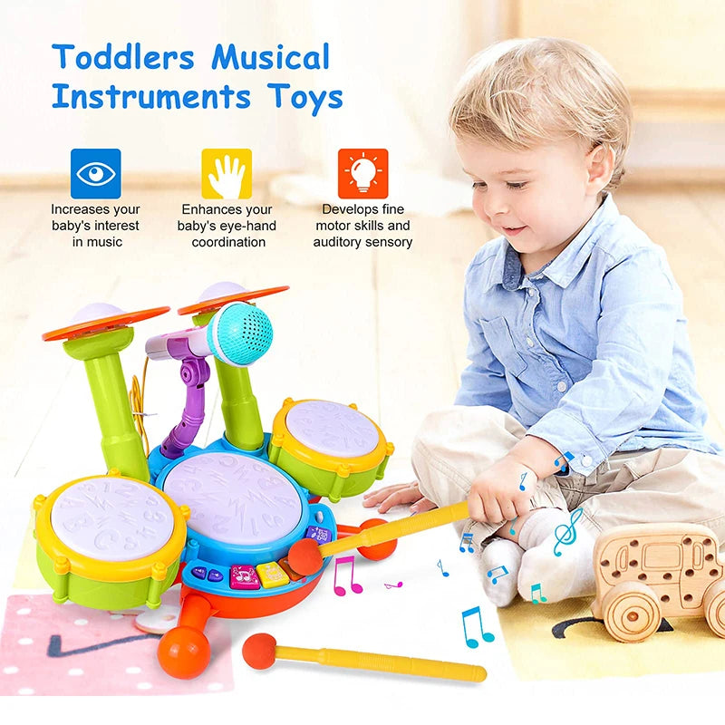 Kids Drum Set Toddlers 1-3 Musical Baby Educational Instruments Toys for Toddlers Girl Microphone Learning Activities Gifts - Buy online at  Vibe In Cart.