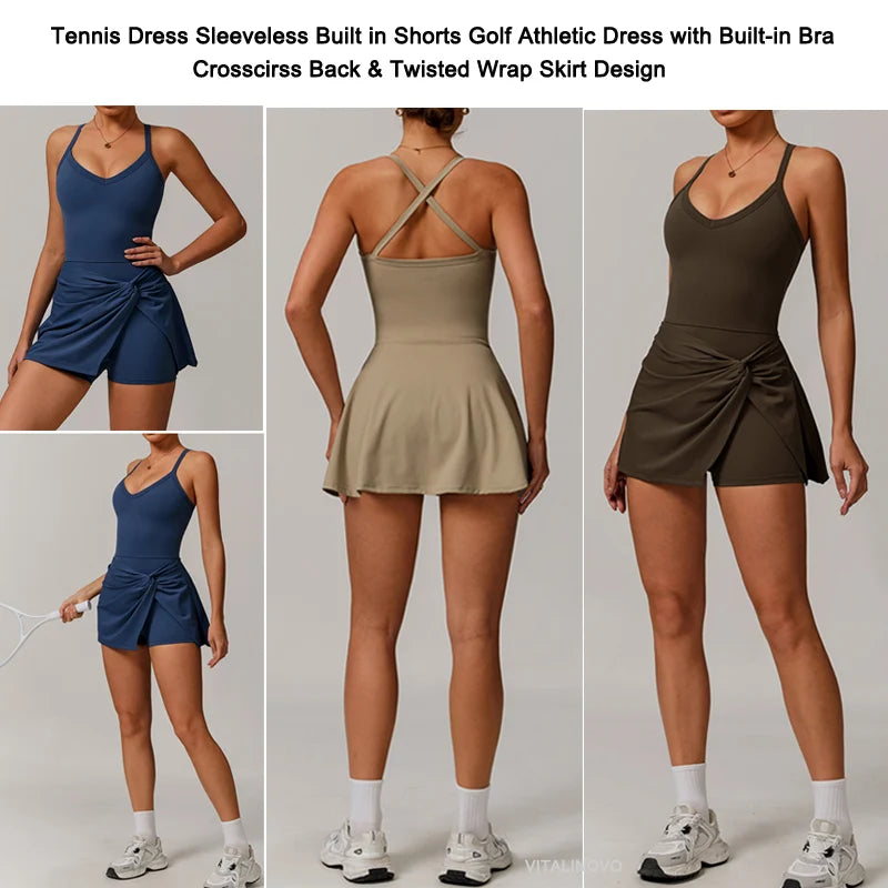 VITALINOVO Womens Tennis Dress with Shorts Underneath Workout Dress with Built-in Bra Deep V Neck Athletic Dresses Golf Dress - Buy online at  Vibe In Cart.