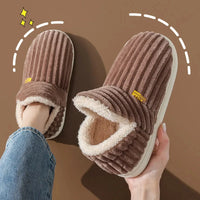 Women's Winter Short Plush Lined Faux Fur Slippers with Low Heel
