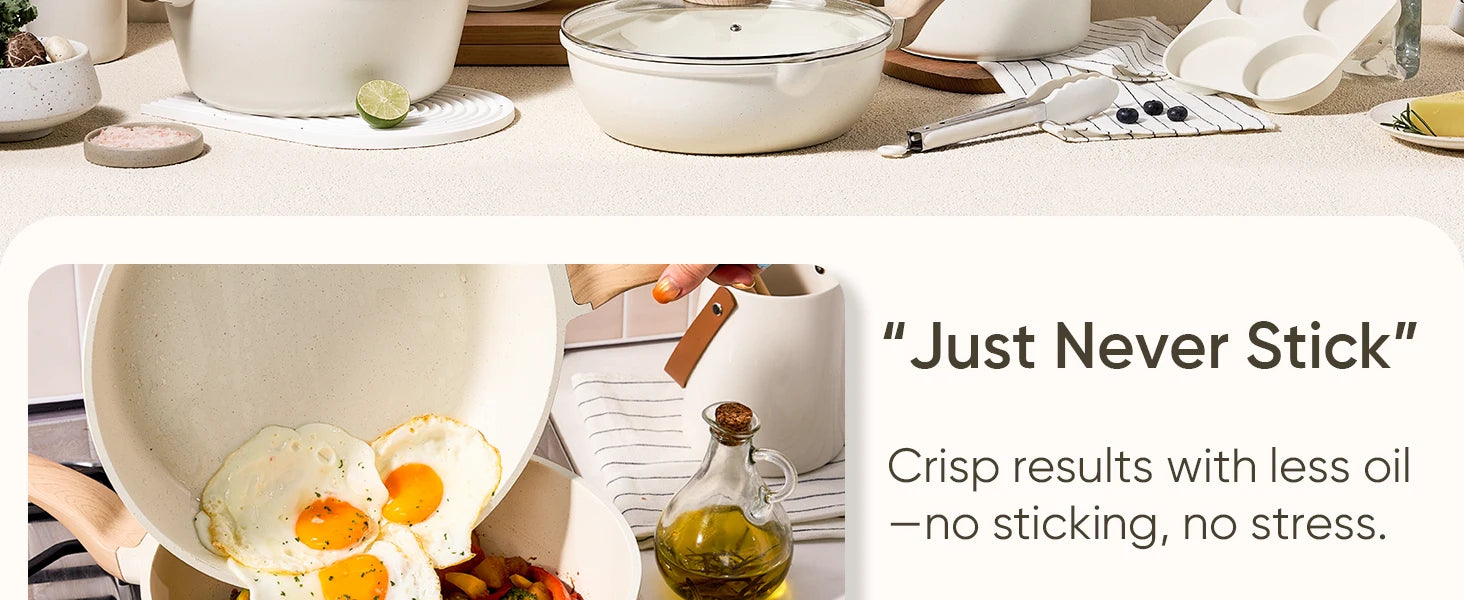 21Pcs Pots and Pans Set, Nonstick Cookware Sets, White Granite Induction Cookware Non Stick Cooking Set w/Frying Pans - Buy online at  Vibe In Cart.