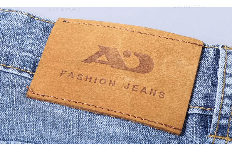 Spring Men's Light Blue Slim Casual Stretch Denim Jeans