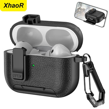 Earphone Protective Case with Leather Texture, Secure Lock, Stand and Wireless Charging Support