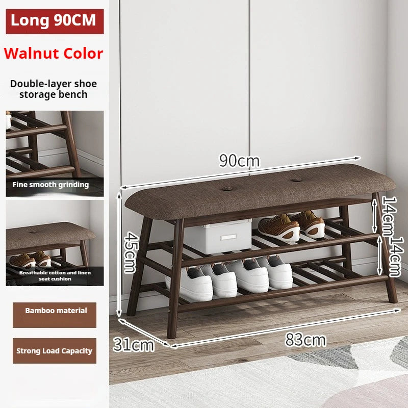 Cushioned Shoe Changing Stool with Integrated Shoe Rack