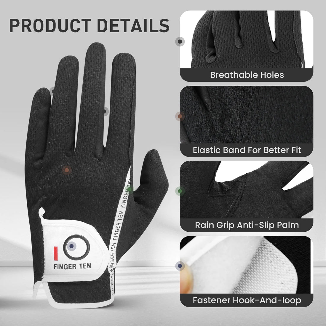 Men's Performance Mesh Golf Gloves 6 Pack in Black, Gray, Green