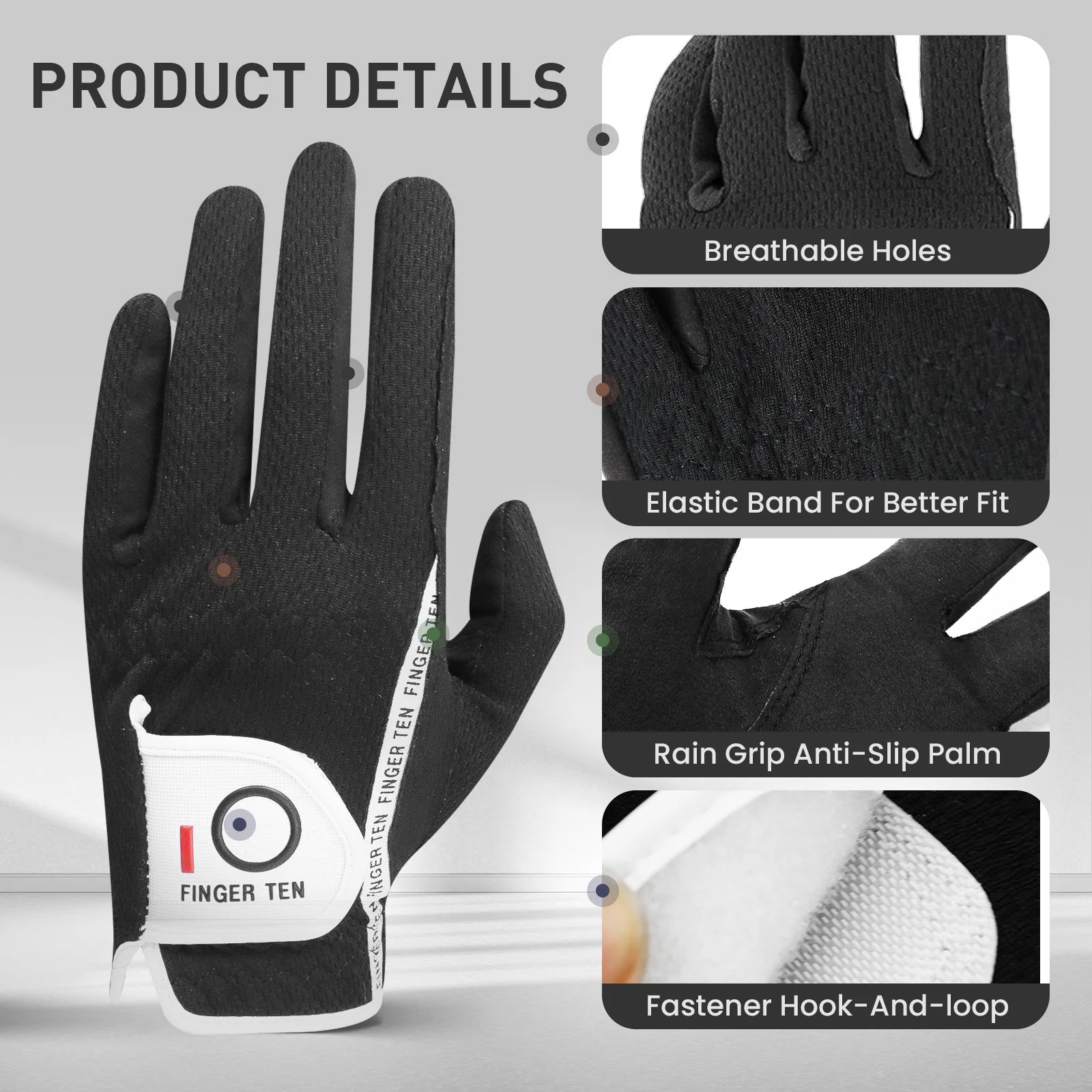 Men's Performance Mesh Golf Gloves 6 Pack in Black, Gray, Green