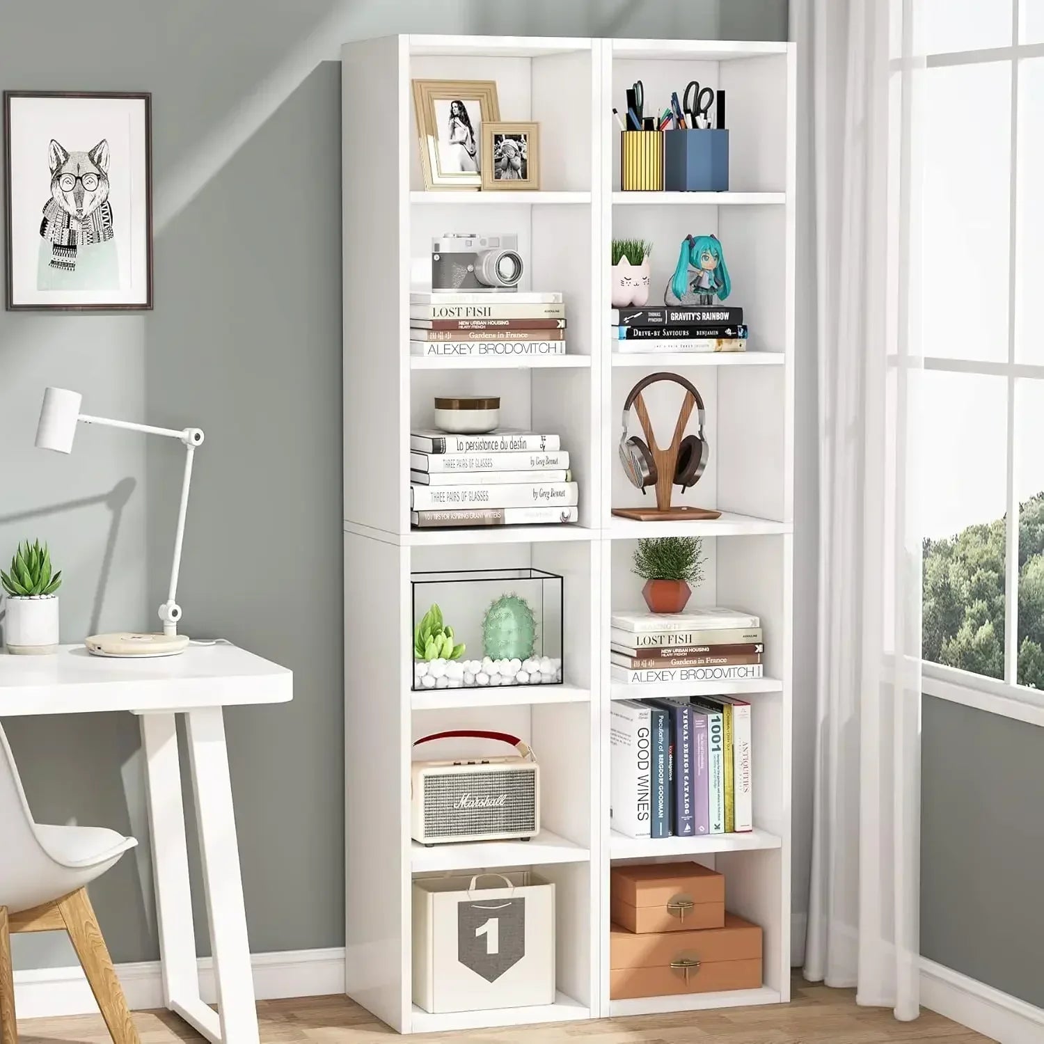 new70.9 Inch Tall Narrow Bookcase, Modern White Corner Bookcase with Storage, 6 Tier Cube Display Shelves for Home Office - Buy online at  Vibe In Cart.