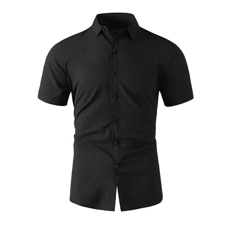 Men's Short Sleeved Solid Color Polyester Casual Shirt