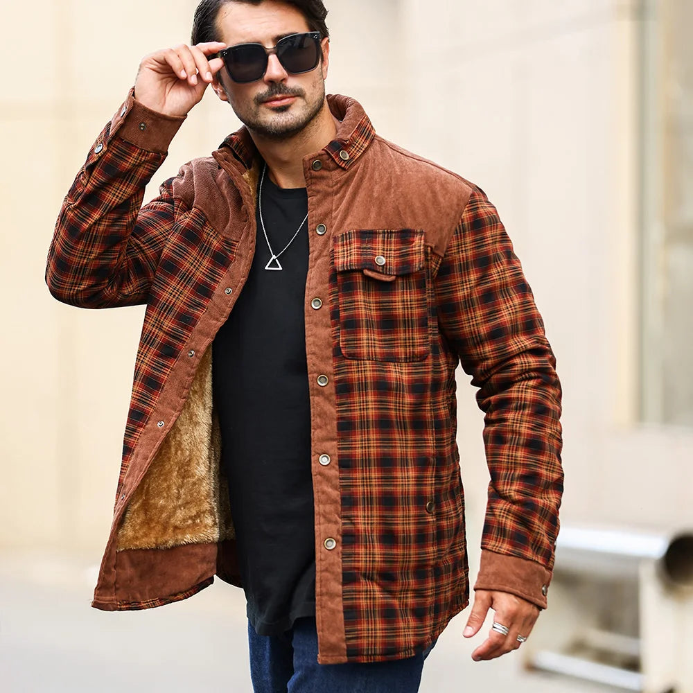 Men's Jackets Winter Windproof Warm Casual Bomber Coat Plaid Sherpa Lined Flannel Outdoor Classic Jacket Men US Size - Buy online at  Vibe In Cart.