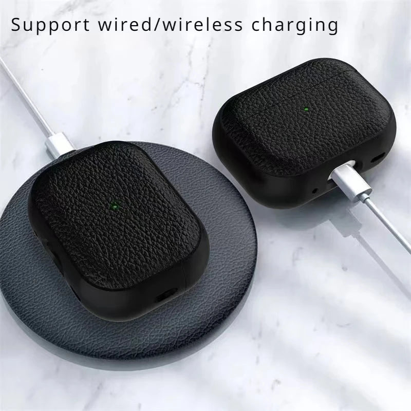 Leather Texture Protective Case for Wireless Earphones in TPU and Plastic