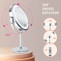 8inch 10X Magnifying LED Makeup Mirror with 3 Color Light Touch Switch Double Side USB Charging Desktop Vanity Cosmetic Mirror - Buy online at  Vibe In Cart.