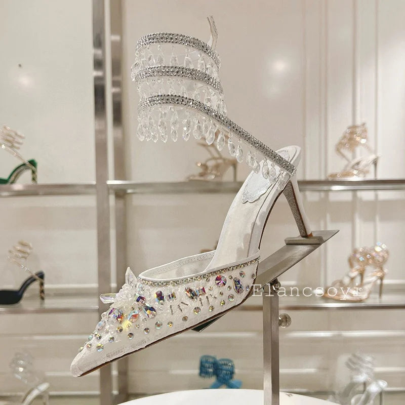 Fashion High Heels Sandals Women Shiny Crystal Tassel Snake Shaped Winding Wedding Shoes Summer Pointed Toe Stiletto Sandalias - Buy online at  Vibe In Cart.
