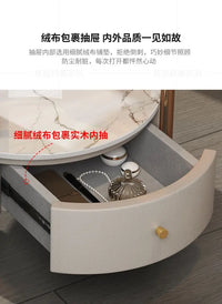 Modern Round Bedside Table with Leather Finish and One Drawer