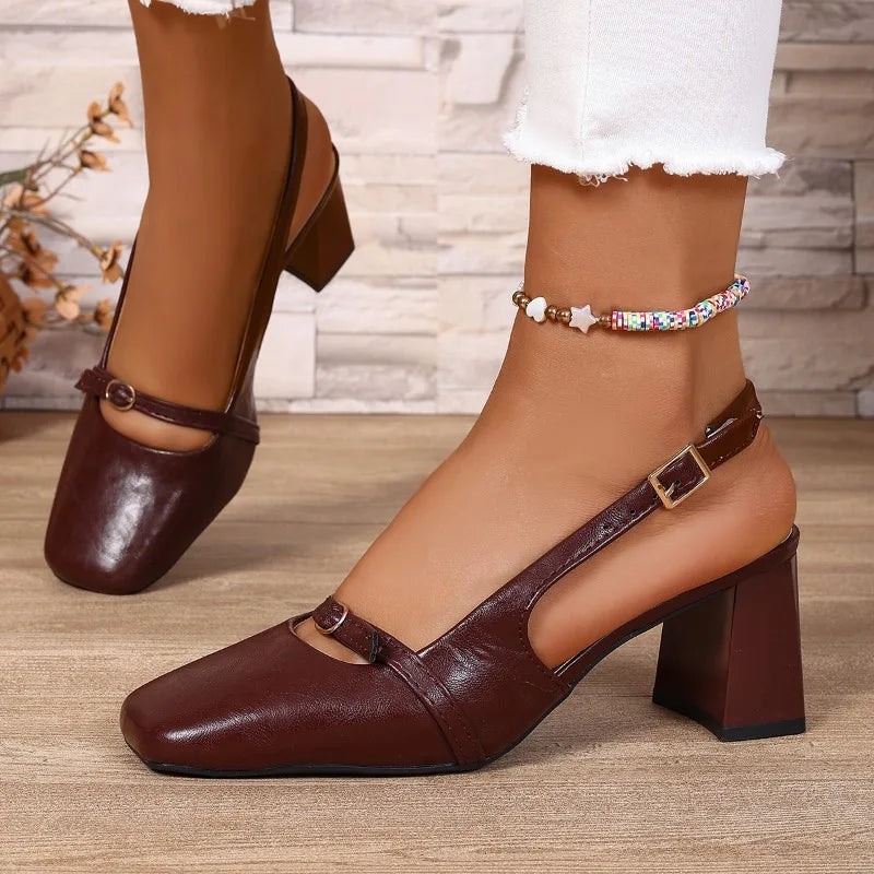 Women's Square Toe High Heel Back Strap Sandals