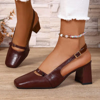 Women's Square Toe High Heel Back Strap Sandals