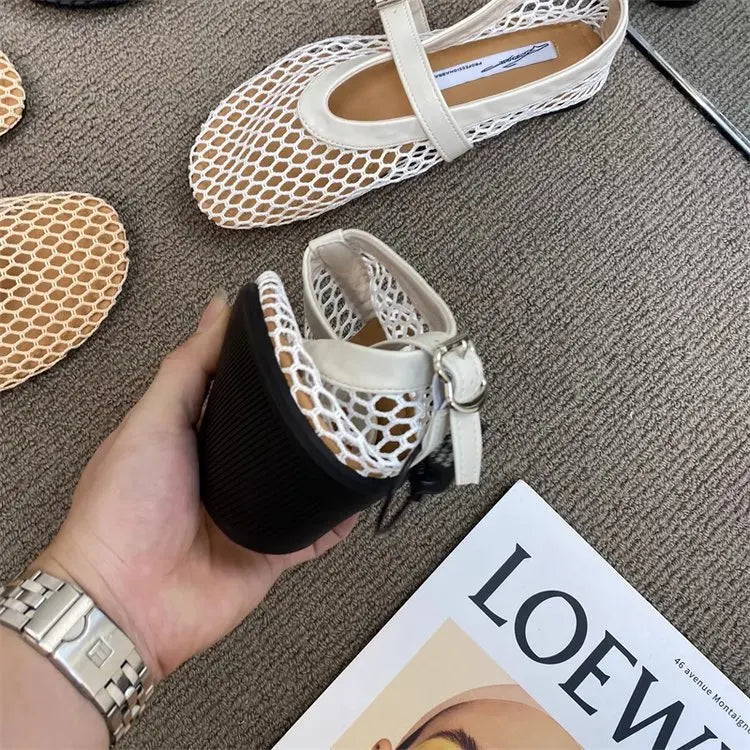 2025 New Hollow Mesh Women's Flat Ballet Shoes - Casual Fashion Versatile Breathable Fishnet Sandals - Buy online at  Vibe In Cart.
