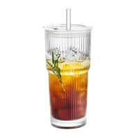 1/2pcs 600ml Stripe Glass Cup with Lid and Straw Transparent Drinking Glasses for Juice Water and Iced Coffee Cups Drinkware - Buy online at  Vibe In Cart.