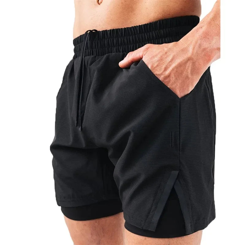 Men's Quick Dry 2 in 1 Polyester Training Sports Shorts