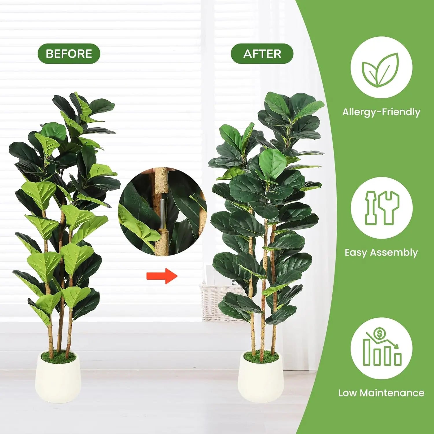 5/6/7 FT Artificial Fiddle Leaf Fig Tree with Pot Faux Trees with Artificial Plants Fiddle Leaves Greenery Fake Tree for Home - Buy online at  Vibe In Cart.