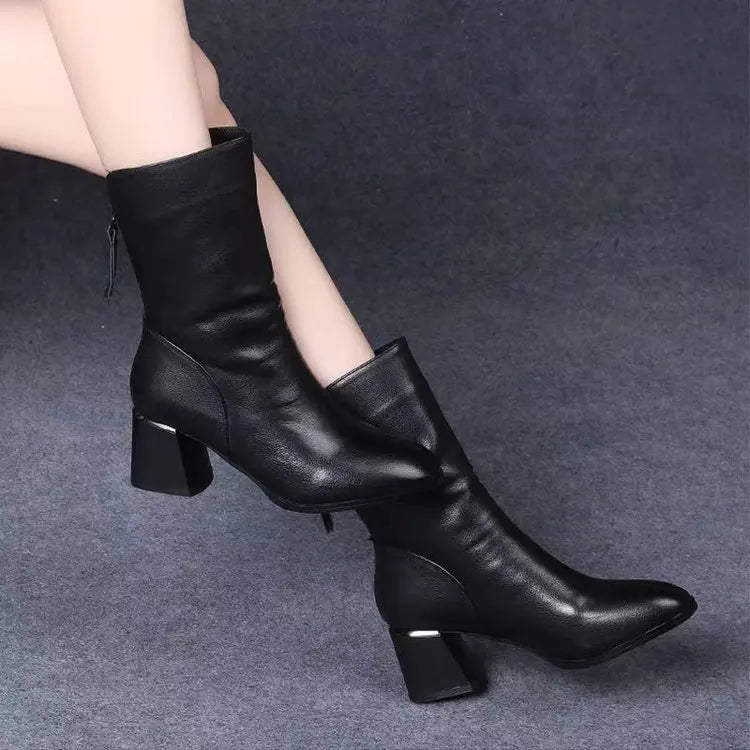 2024 New Women Versatile Leather Boots Fashion antislip high heels female Casual comfortable boot External Wear Trendy shoes - Buy online at  Vibe In Cart.