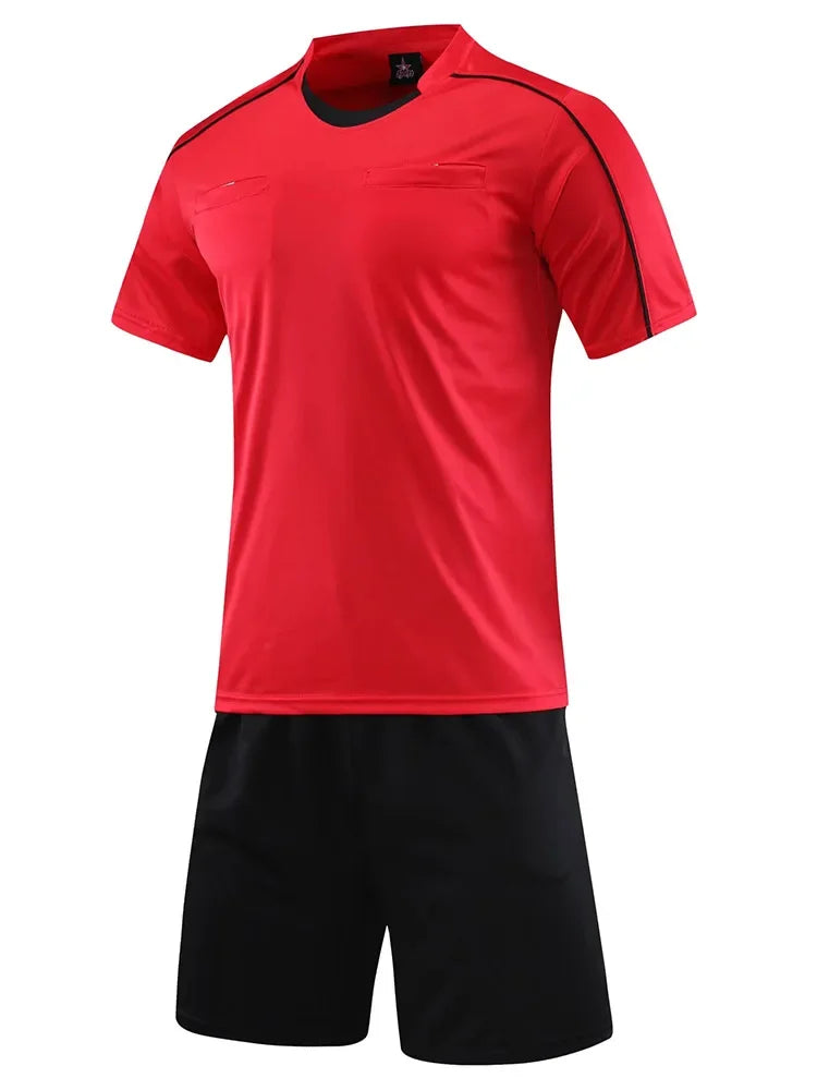 Men's Polyester Soccer Referee Uniform with Jersey and Shorts