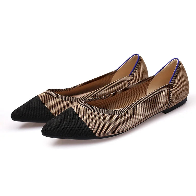 Women's Spring Pointy Toe Stretch Knitted Ballet Loafer Flats