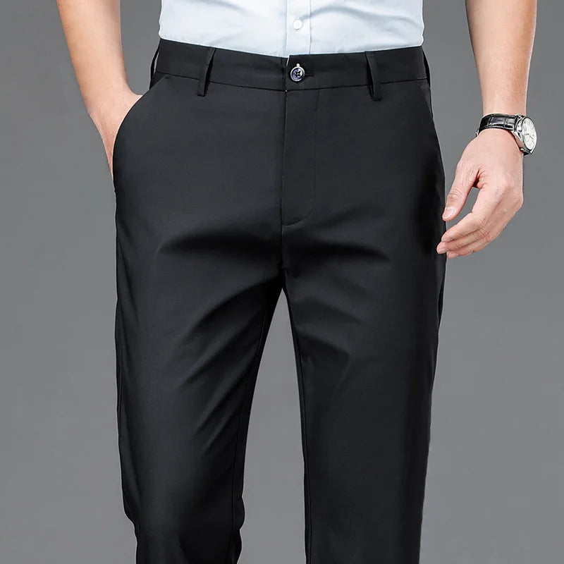 Male Pants Stretch Solid Black Smart Casual Men's Trousers Office Quick Dry Suit Pants New Spring Autumn Korean Straight Pants - Buy online at  Vibe In Cart.
