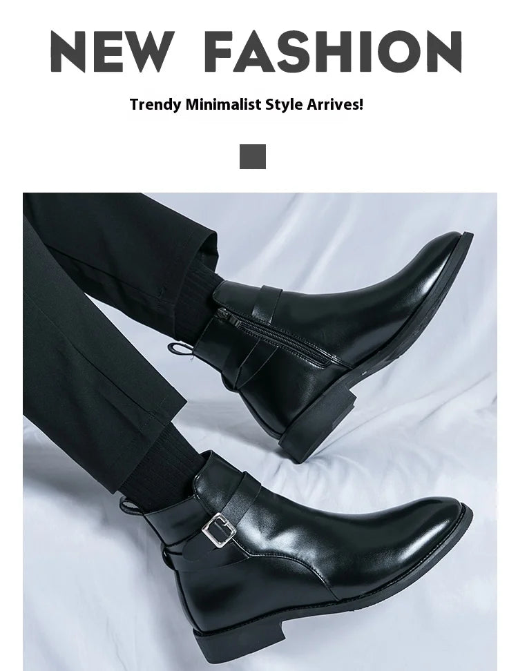 New waterproof British riding boots men's fashionable ankle boots casual and versatile high-top leather shoes men's trend - Buy online at  Vibe In Cart.